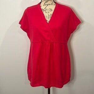 Ann Taylor LOFT fine knit pullover surplice sweater cap sleeve pink XL